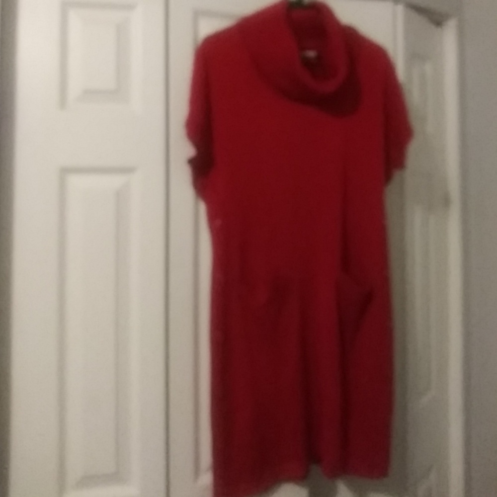 Calvin Klein Red ribbed cowlneck sweater Dress